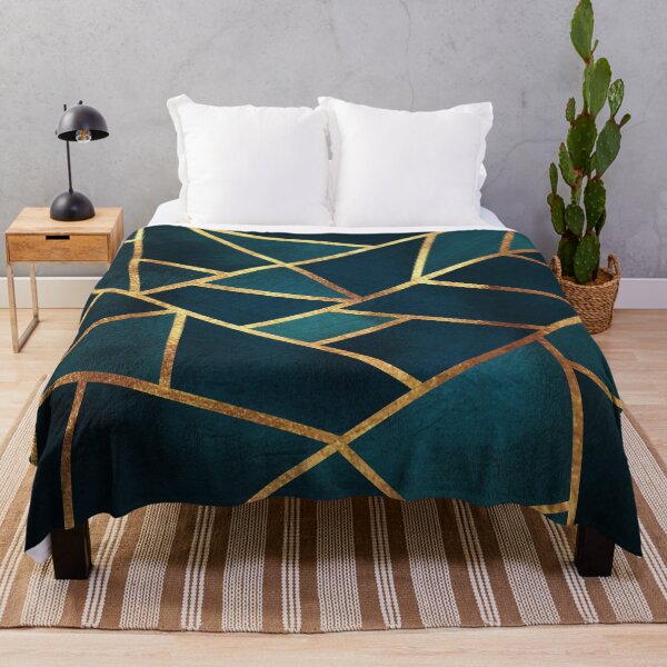 Midnight Green Gold Stone Geometric Throw Blanket