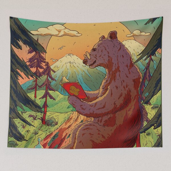 Item preview, The New Wild - Gigantic Bear Reading a Book | Summer Sunset | Forest Vibes designed and sold by Any Color Designs.