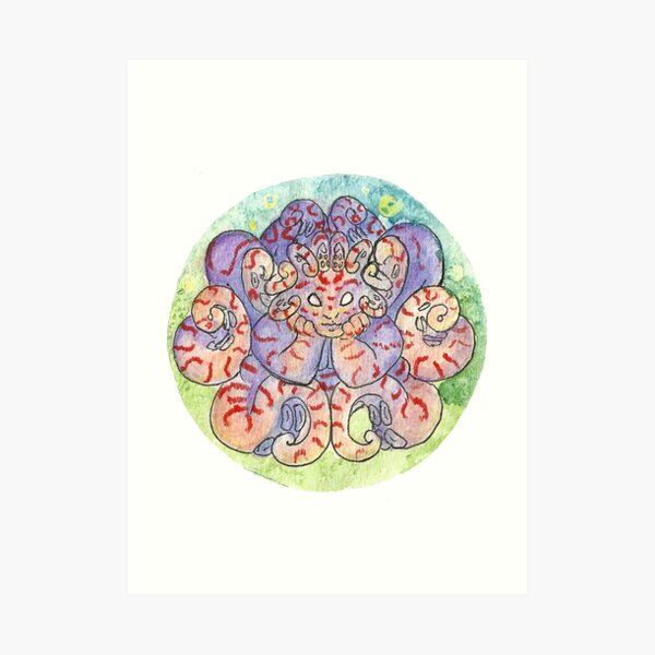 Watercolor Striped Octopus Mermaid Art Print