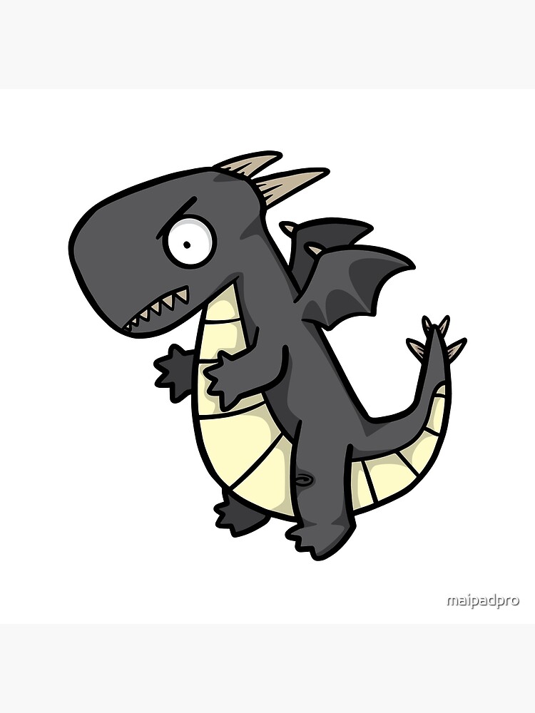Impression Rigide Stlye De Dessin Anime Mignon Bebe Dragon Noir Par Maipadpro Redbubble