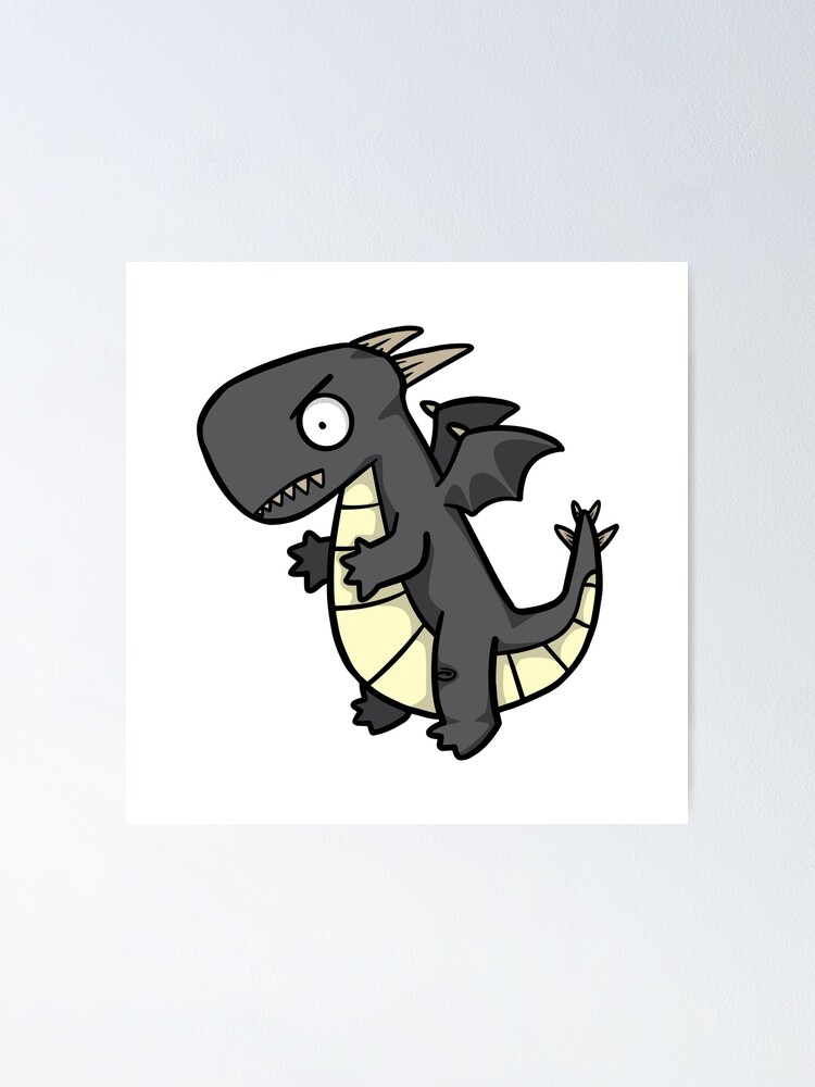 Poster Stlye De Dessin Anime Mignon Bebe Dragon Noir Par Maipadpro Redbubble