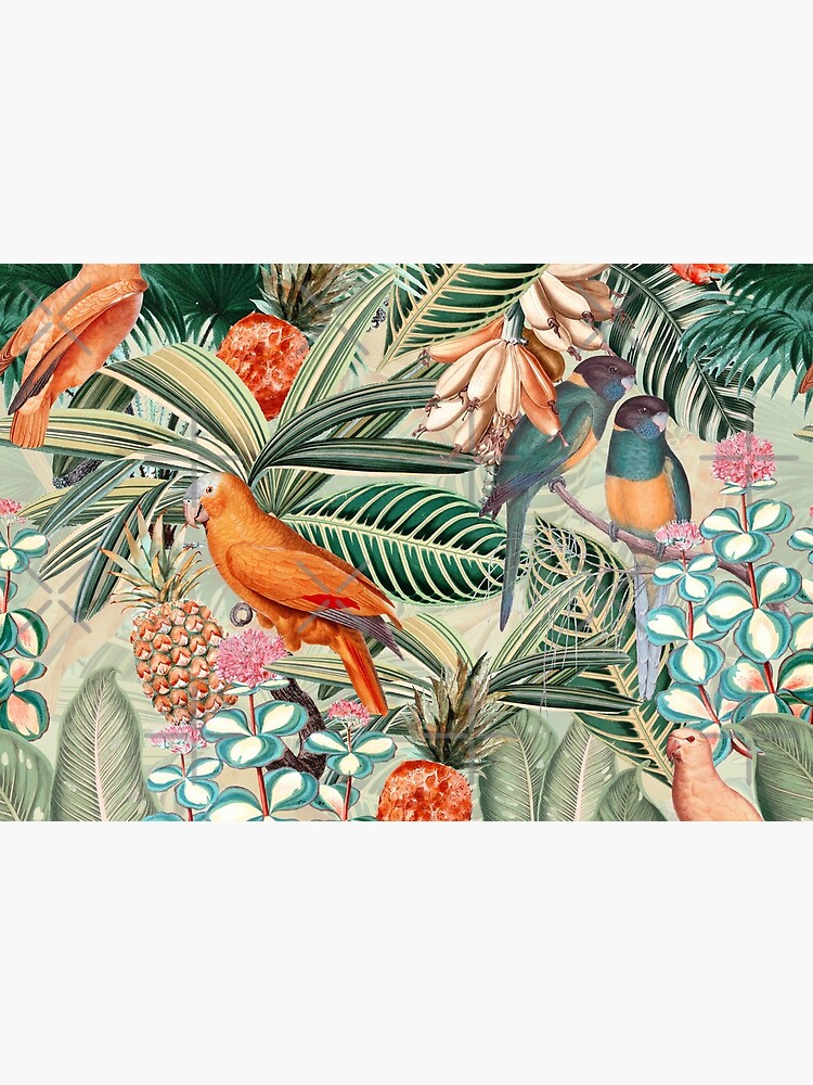 Vintage Orange Tropical Bird Jungle Garden by UtArt