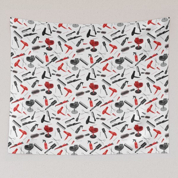 Item preview, Red White Black Hairstylist Salon Watercolor Pattern designed and sold by SamAnnDesigns.