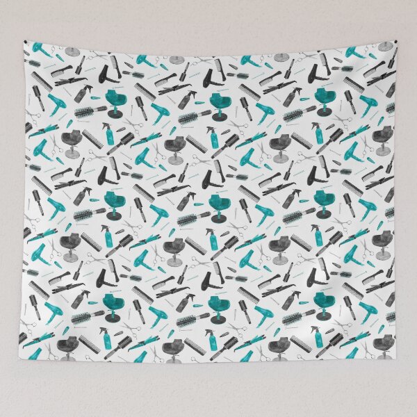 Item preview, Teal White Black Hairstylist Salon Watercolor Pattern designed and sold by SamAnnDesigns.