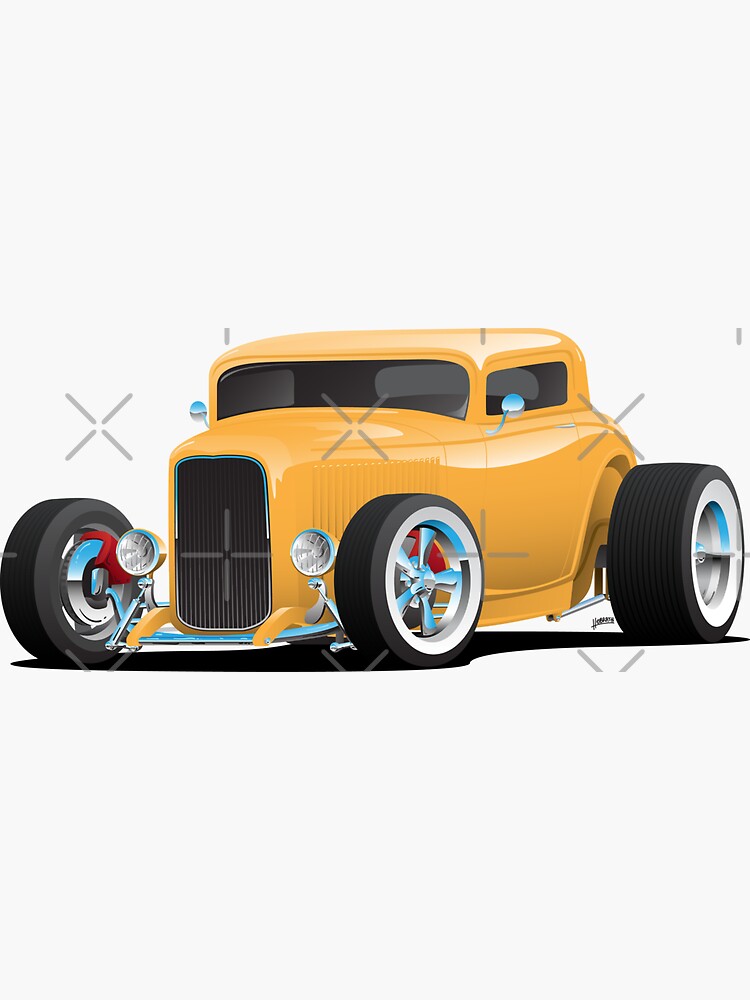 Classic American Yellow 32 Hotrod Car Illustration by hobrath