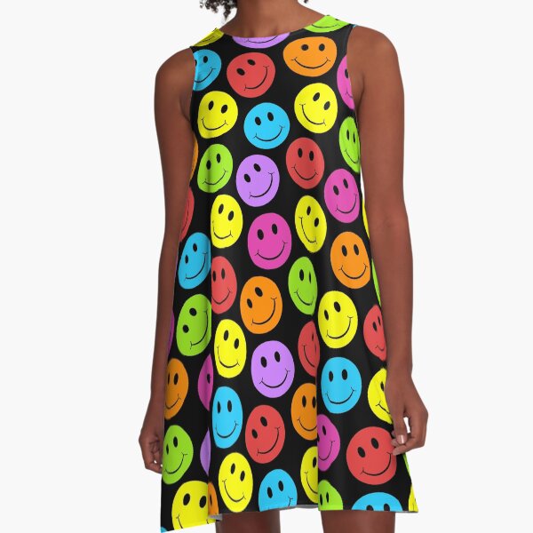 Happy Colorful Faces A-Line Dress