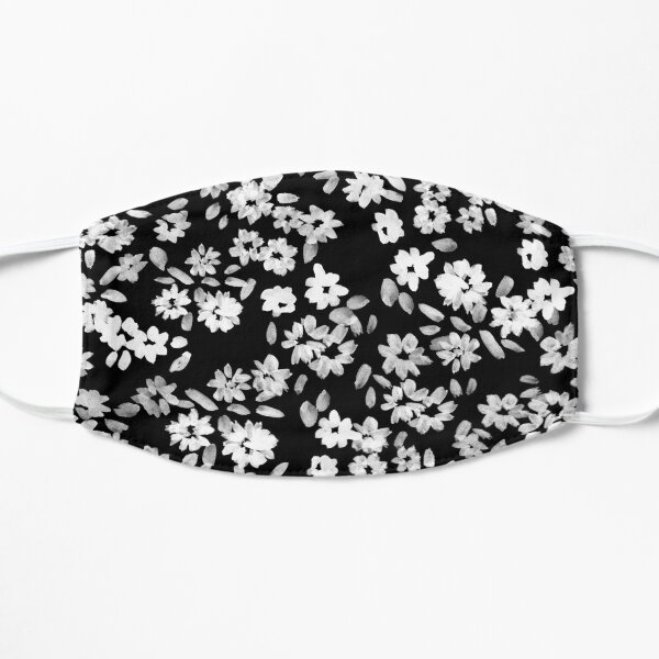 Small Painted Flowers Black and White Flat Mask