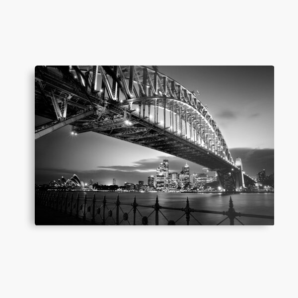Sydney Harbour Bridge Black & White Metal Print