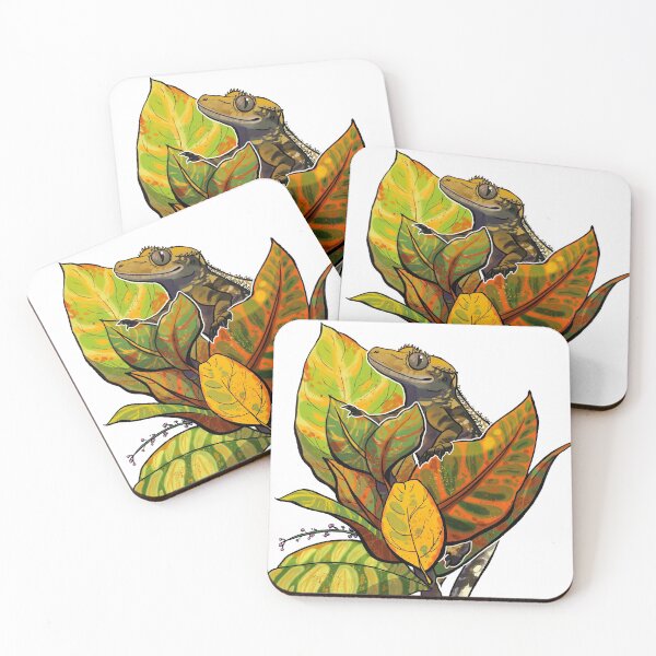 Item preview, Harlequin Crested Gecko on Croton • Digital Cartoon Painting designed and sold by Kayla Glaser.