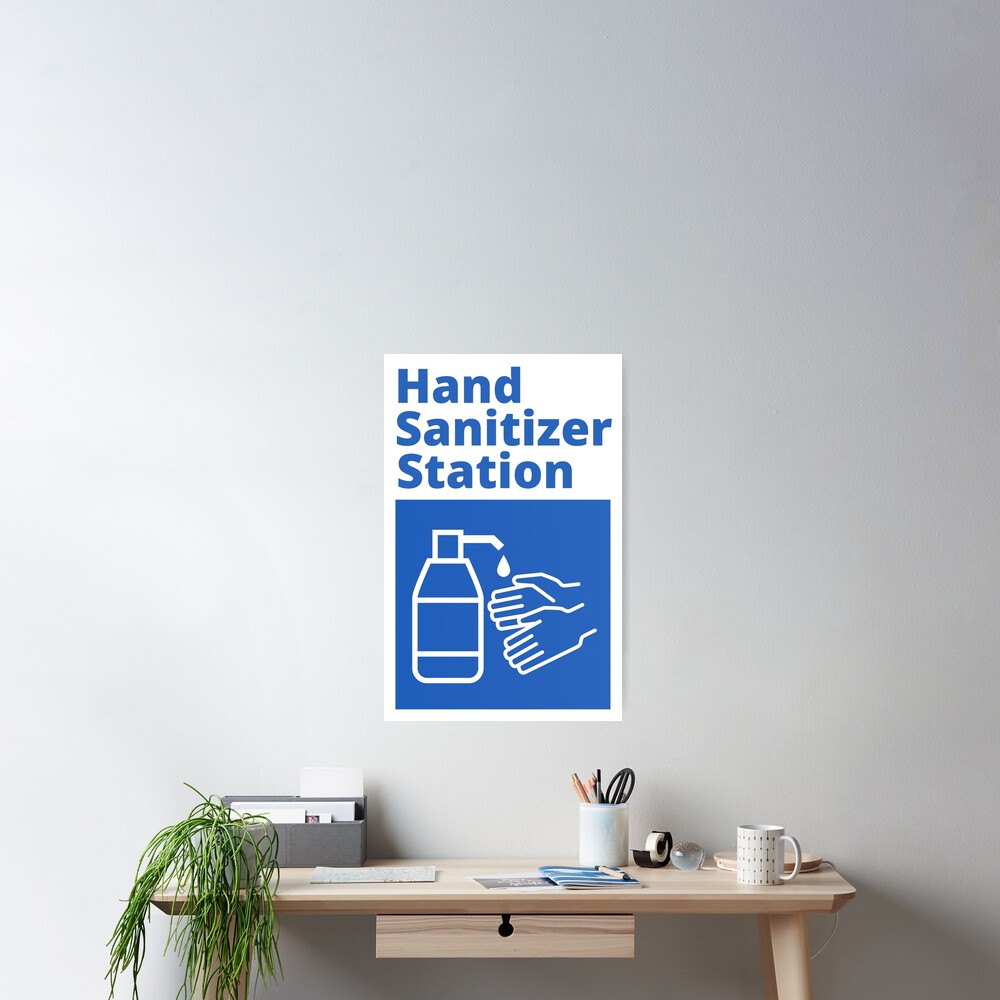 White And Blue Hand Sanitizer Station Sign Poster For Sale By