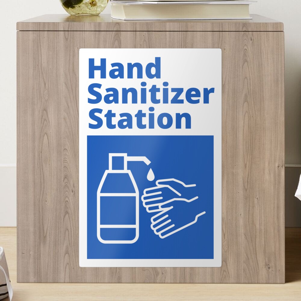 white and Blue Hand Sanitizer Station Sign  Sticker
