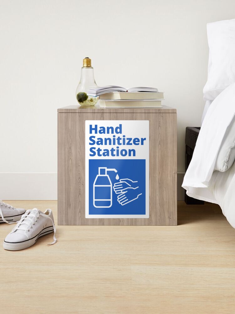 Alternate view of white and Blue Hand Sanitizer Station Sign Sticker