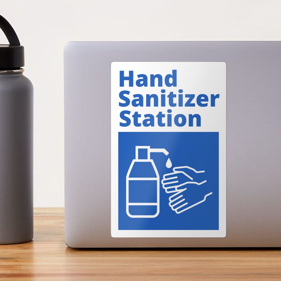 white and Blue Hand Sanitizer Station Sign Sticker