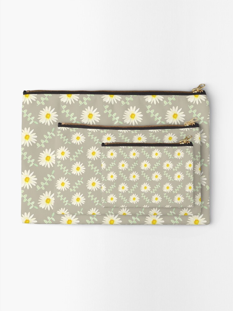 Alternate view of Daisy | Watercolor | Art | Pattern | Grey Zipper Pouch