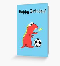 Funny Cartoon Dinosaur Soccer Birthday Card Greeting Card