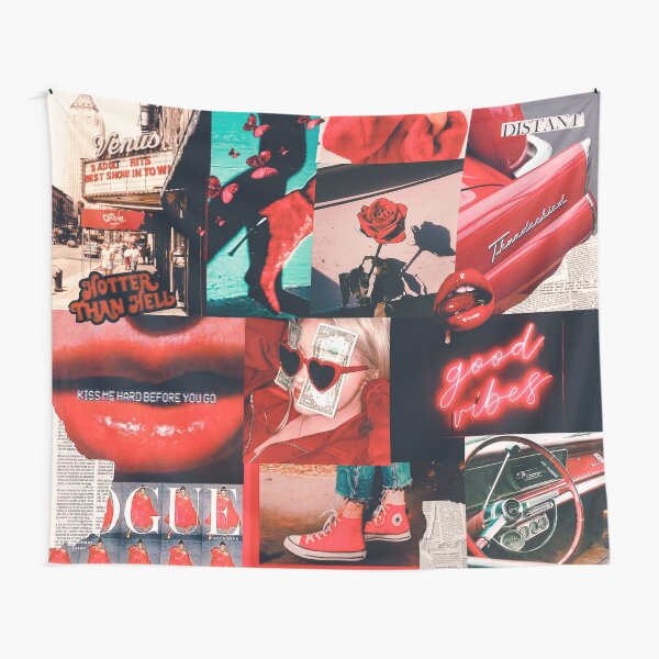 Red Vintage Fashion Collage Tapestry