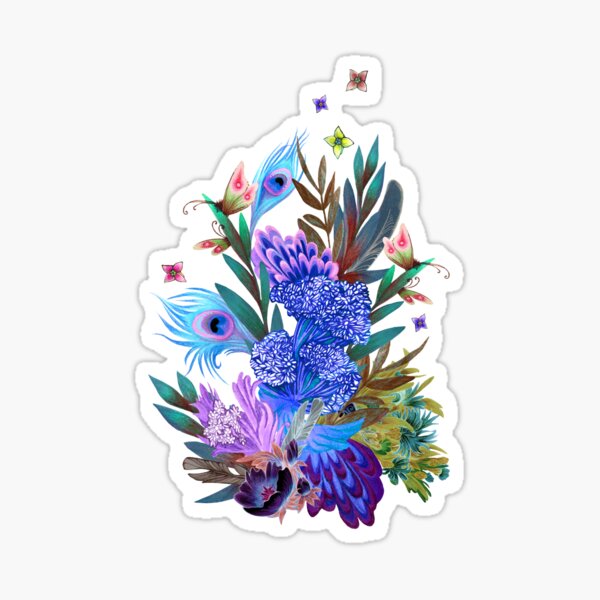 floral pattern with peacock feathers Sticker
