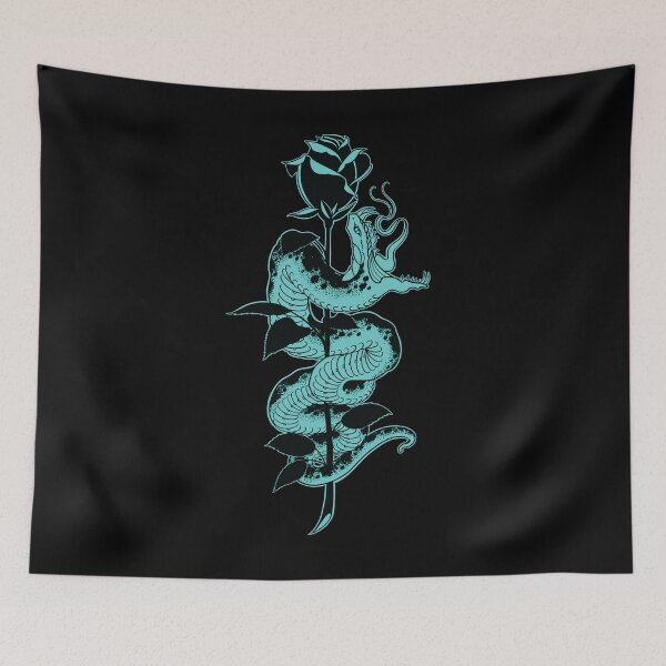 Item preview, Snake and Rose Teal Variant Tattoo design designed and sold by SevenRelics.