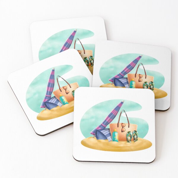 Item preview, Beach essentials, sunscreen, umbrella, beach towel, sandals and sunglasses designed and sold by Sofia Dimitriadou.
