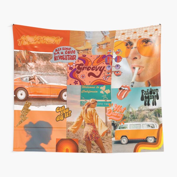Orange 70s Groovy Collage Tapestry