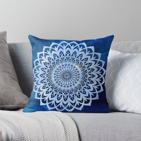 Blue Mandala Flower Throw Pillow
