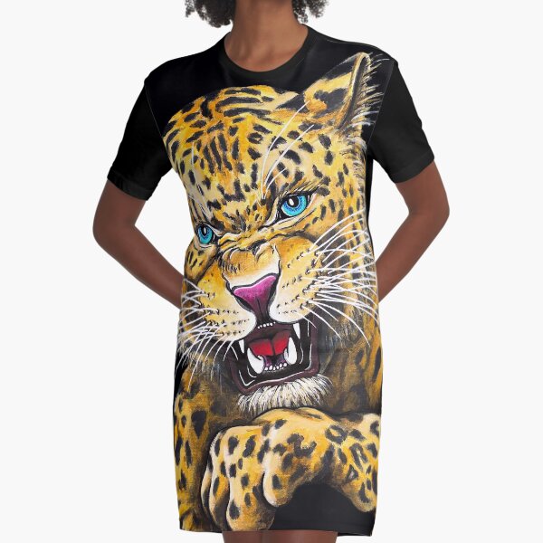 Leopard Roar - Shee Endangered Retro Animals Graphic T-Shirt Dress