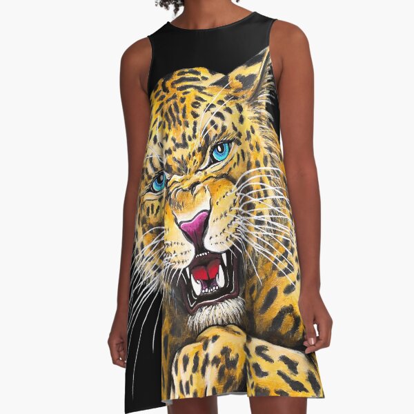 Leopard Roar - Shee Endangered Retro Animals A-Line Dress