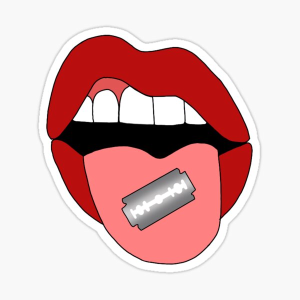 "tongue out with razor blade " Sticker by alliegroberts Redbubble