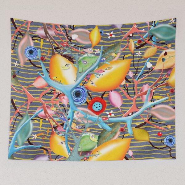Item preview, It's time to have a little fun - Birds Asia Landscape Lemon Tree - Striped Happy Bubble gum blue and Pineapple Yellow  designed and sold by rupydetequila.