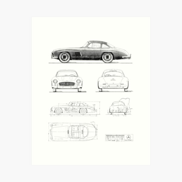 Aperçu de l'œuvre Mercedes 300 SL_blueprint créée et vendue par Leonardo68.