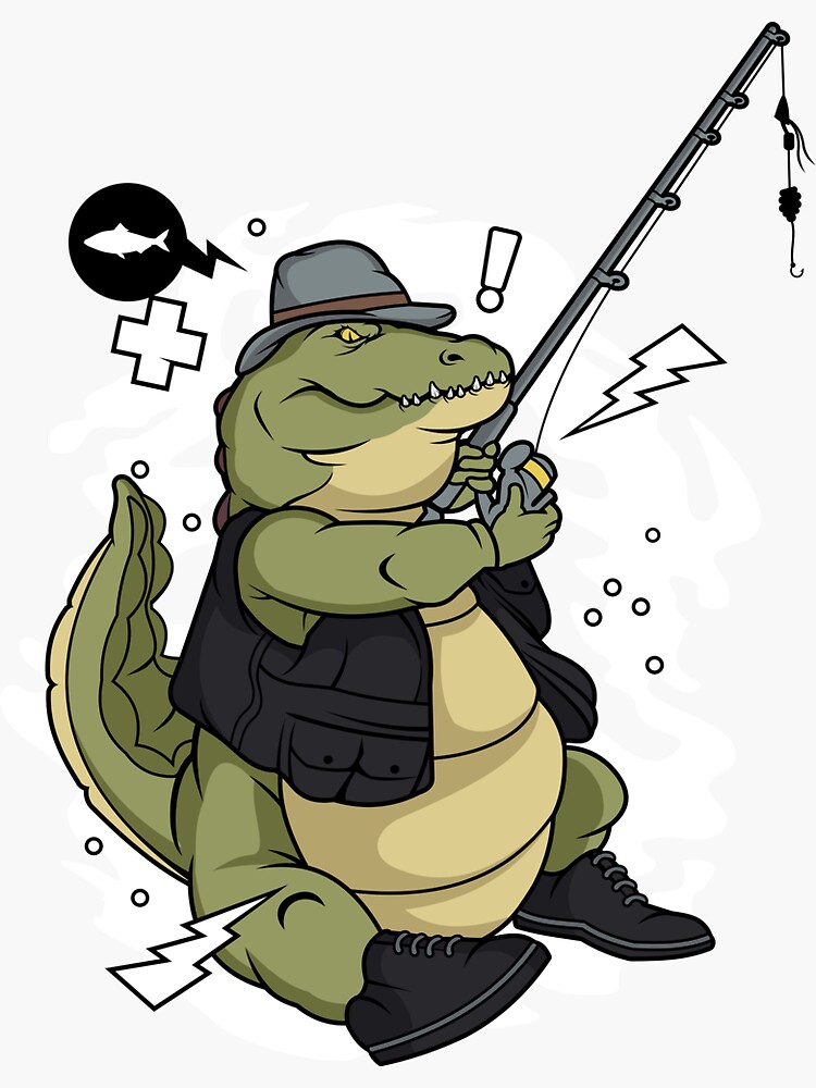 funny cartoon crocodile fishing  Sticker for Sale by BeanBeardy