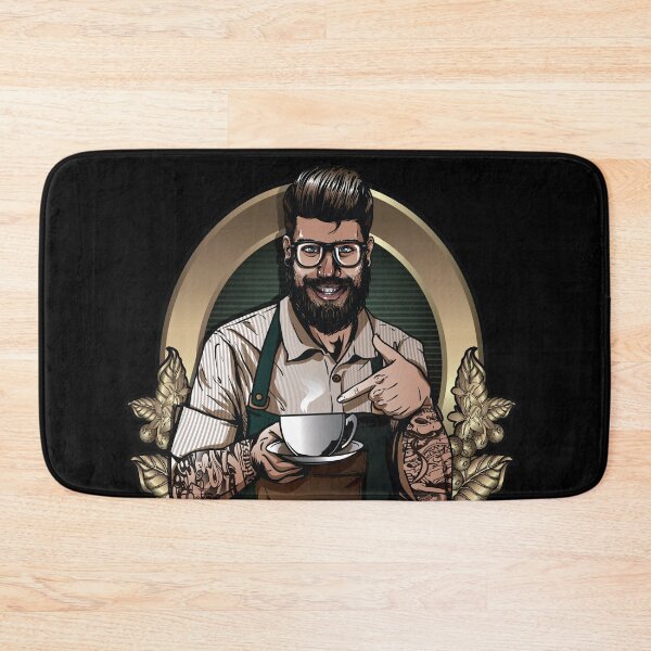 Item preview, Tattooed barista with cup of coffee on black background designed and sold by coffeeapparel.