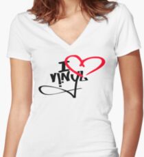 I LOVE VINYL Women's Fitted V-Neck T-Shirt
