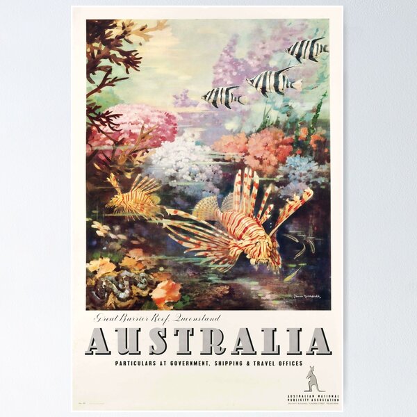 Item preview, Australia Great Barrier Reef vintage travel poster designed and sold by stickart-marek.