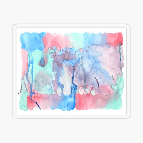 Hand-Painted Abstract Watercolor Green Red Blue Painting Transparent Sticker