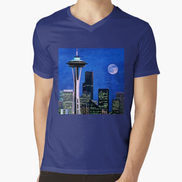 Blue Seattle Space Needle V-Neck T-Shirt