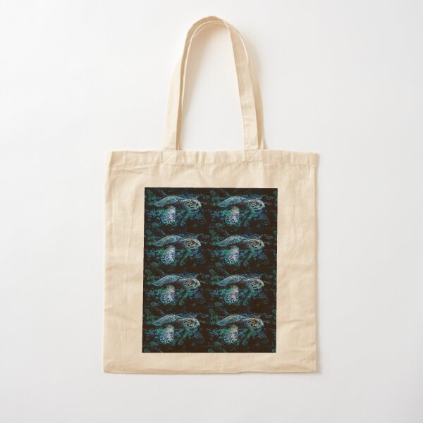 Curious Turtle In Blue - Mixed Media DiveArt Cotton Tote Bag