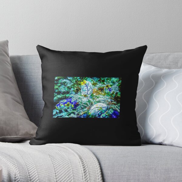 Sea Squirt Cluster In Aqua Blue - Mixed Media DiveArt Throw Pillow
