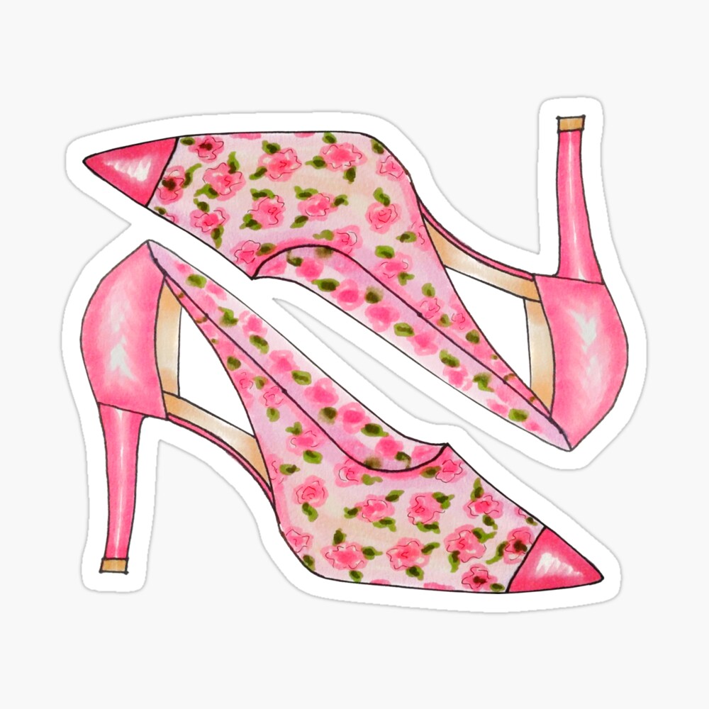 Pink High Heels with Bow and Jeans Fashion Drawing 