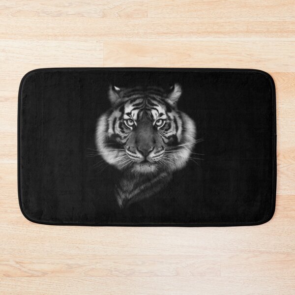 Item preview, Black and white tiger head on black background designed and sold by philippe souvy.