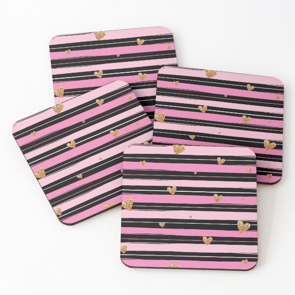 Item preview, Pink Black Stripes with Golden Hearts designed and sold by AnastasiaDesign.