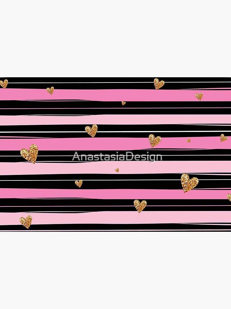 Pink Black Stripes with Golden Hearts by AnastasiaDesign
