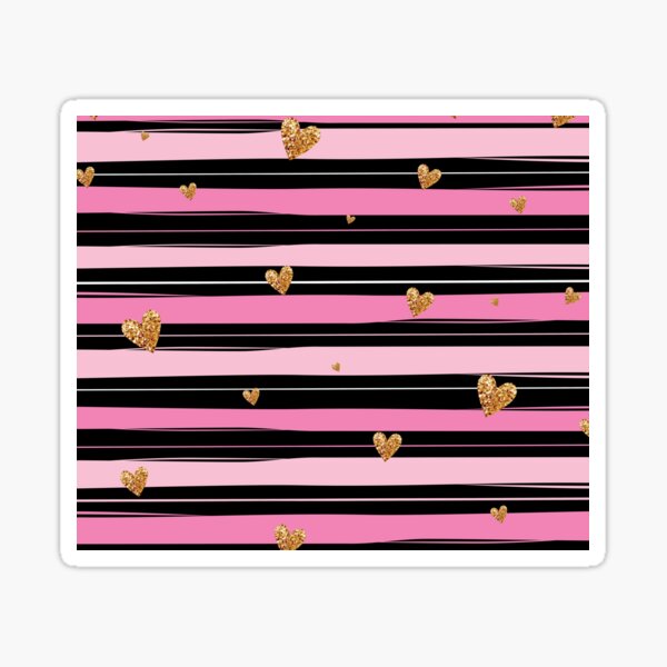 Pink Black Stripes with Golden Hearts Sticker