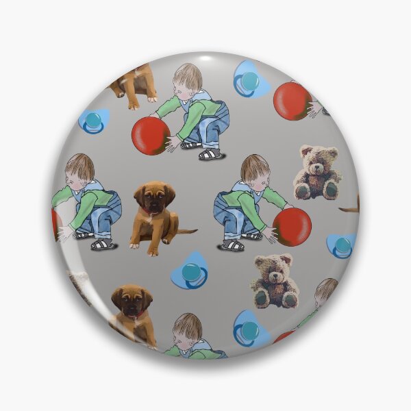 Artikelvorschau, Ein Junge spielt mit seinem roten Ball Teddy und Welpen entworfen und verkauft von Zilpa’s Prints.