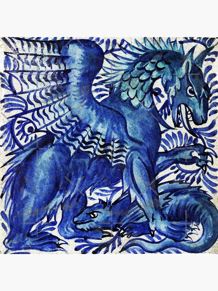 BLUE DRAGON WITH BABY DRAGO Art Nouveau Animals by BulganLumini