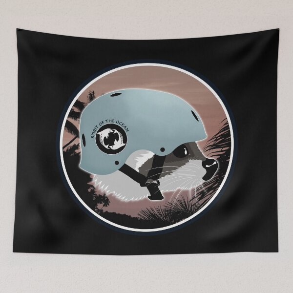 Item preview, Raccoon and dolphins spirit of the ocean surfing logo designed and sold by NicGrayGraphic.