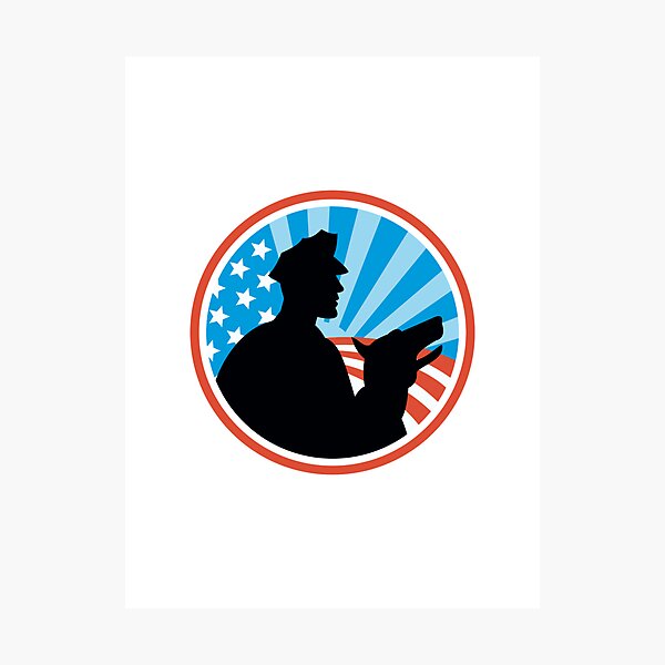 Item preview, Policeman Security Guard With Police Dog Retro designed and sold by patrimonio.