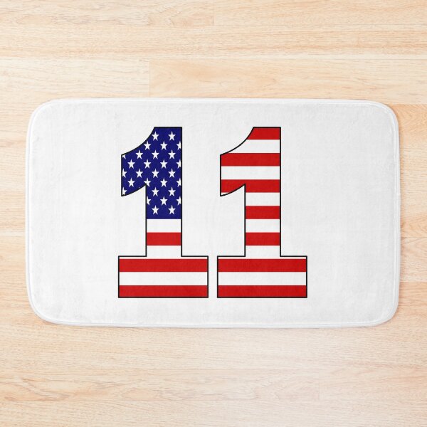Artikelvorschau, Nummer 11 mit USA-Flagge im Hintergrund entworfen und verkauft von AllShirts21.