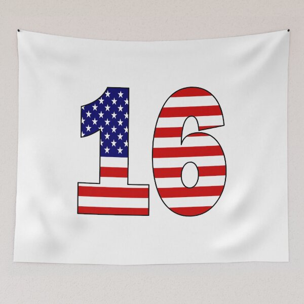 Item preview, Number 16 with USA flag on the background designed and sold by AllShirts21.