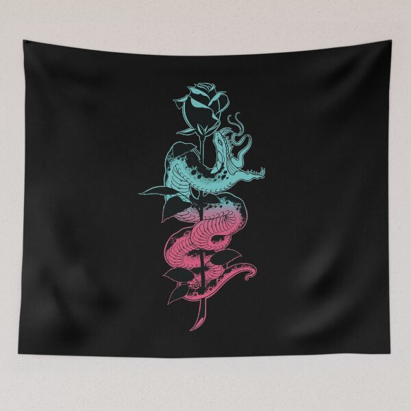 Item preview, Snake and Rose Teal/Pink Variant Tattoo design designed and sold by SevenRelics.
